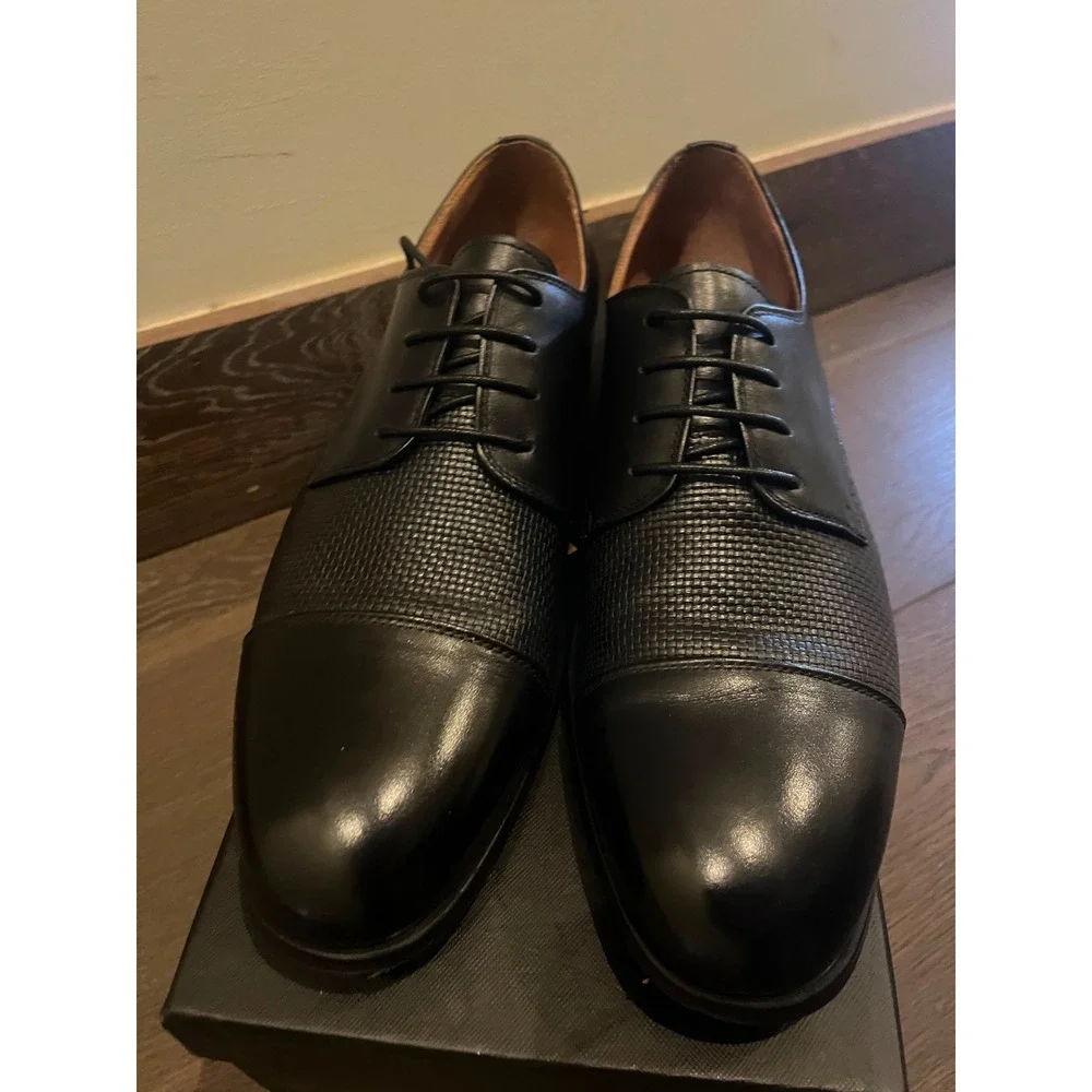 Tuluchi Italy Design Men's Black Cap Toe Oxford Dress Shoes Size 11 Leather